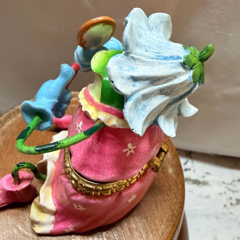 Colorful Princess Frog‎ Figurine with Hat and Mirror Trinket Box